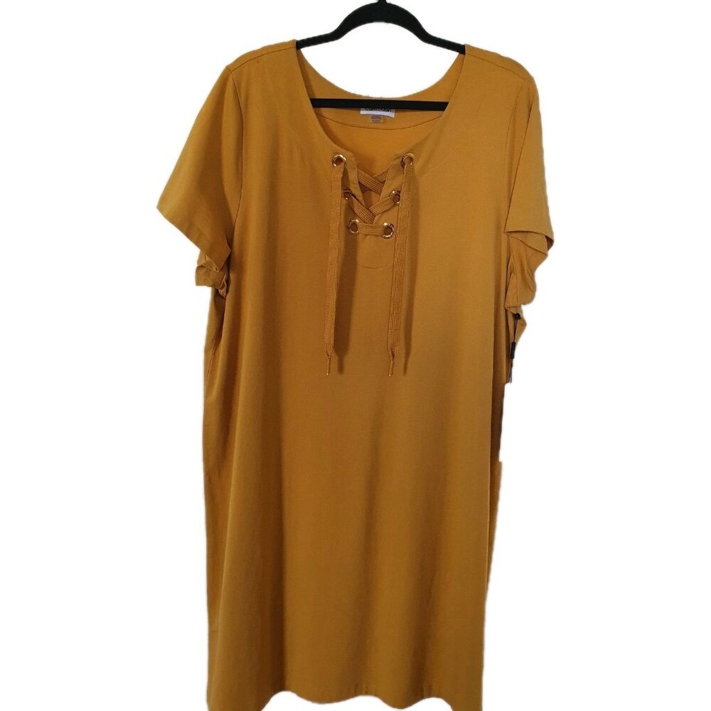 NWT Calvin Klein Dress Sz 1X Lace-up Mustard Plus Juniors‎ Summer